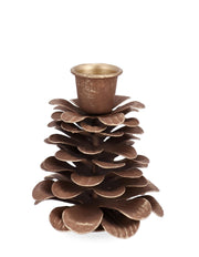 Bizzotto Portavelas Navideño Harriet 1 Vela Forma de Piña H 8,5 cm Ø 7 cm Metal Marrón