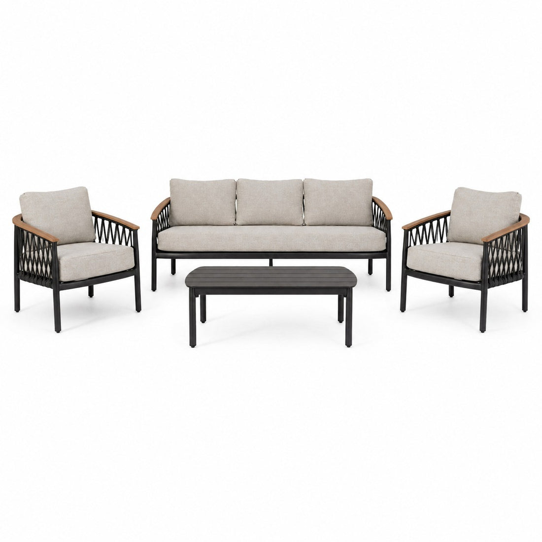 Bizzotto Fenix Set Salotto Antracita – Sofá de 3 Plazas, 2 Sillones y Mesita Exterior