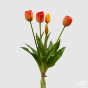 EDG Enzo De Gasperi Ramo de 5 Tulipanes Cerrados Goma Olis H 40 Cm Naranja