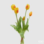 EDG Enzo De Gasperi Ramo de 5 Tulipanes Cerrados Goma Olis Alt. 40 Cm Amarillo Rojo