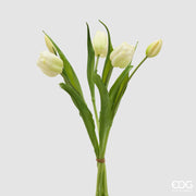 EDG Enzo De Gasperi Ramo de Tulipanes Cerrado X4 H 40 Cm con Botón Blanco Verde