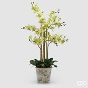 EDG Enzo De Gasperi Orquídea Phalaenopsis x8 con Capullo y Maceta Verde – Planta Artificial Decorativa H 90 cm
