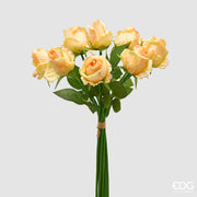 EDG Enzo De Gasperi Rosa Bouquet x9 con Hojas H 46 Cm Planta Artificial Color Amarillo