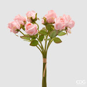 EDG Enzo De Gasperi Rosa Bouquet x9 con Hojas A 46 Cm Planta Artificial Color Rosa