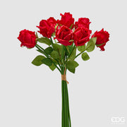 EDG Enzo De Gasperi Rosa Bouquet x9 con Hojas A 46 Cm Planta Artificial Color Rojo