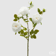 EDG Enzo De Gasperi Rosa Sonia Rama x3 con Hojas y Capullo H 65 Cm Planta Artificial Blanca