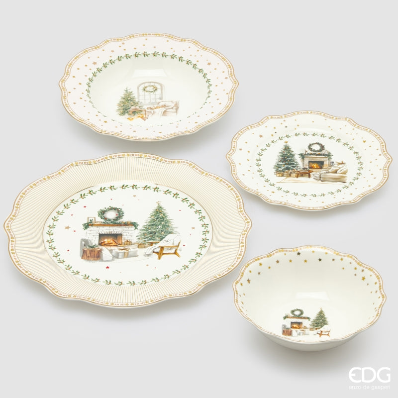 edg enzo de gasperi edg enzo de gasperi servizio piatti caminetto natalizio 24 pz ceramica bianco verde piano fondo dessert e ciotole ean 8059824668073