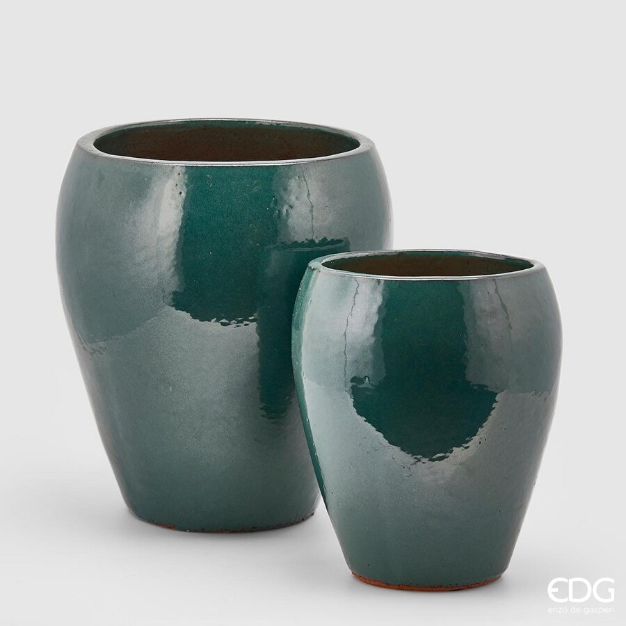 edg enzo de gasperi edg enzo de gasperi set 2 pz vaso glaze bombato h 42 cm h 32 cm waterproof verde scuro ean 8059824012999