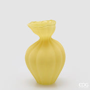 Jarrón EDG Enzo De Gasperi Flow Sinuoso H 30,5 cm D 19,5 cm Cristal Satinado Amarillo Resistente al Agua