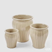 Jarrón Glaze EDG Enzo De Gasperi Acampanado a Rayas Set 3 Uds H 40 Cm H 33 Cm H 25,50 Cm Marfil