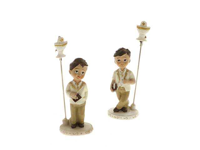 Clip decorativa Prima Comunione maschio Etm H.13 cm: bomboniera e segnaposto cerimonia. Venduta singolarmente, 2 varianti.