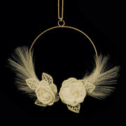 ETM Adorno Círculo 2 Flores D 20 / 25 Cm Crema