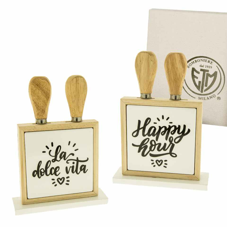 Etm Set Quesos Madera Cerámica 13x18cm 2Pz Detalles de Boda