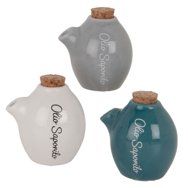 Mini oliera Etm Style in ceramica decorata, ø 6 cm H.7 cm, soggetti assortiti. Bomboniera e regalo originale per la tavola.