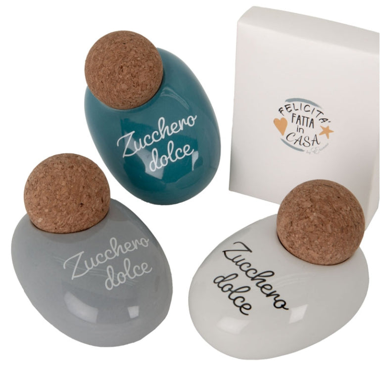 Servi lo zucchero con la zuccheriera Etm Style in ceramica, ø 11 cm H.8 cm, set 3 pz con box regalo. Bomboniera e tavola.