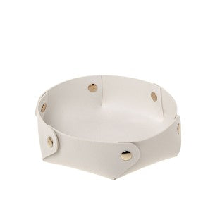 Svuota tasca tondo Etm ecopelle bianco Ø 18 cm: porta chiavi, gioielli e monete con stile. Bomboniera e regalo.
