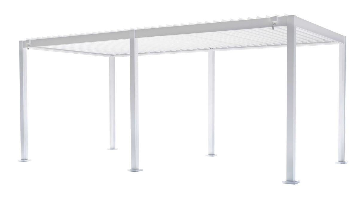 Pergola bioclimatica Vulcano 3x6 m bianca in alluminio, lamelle orientabili a manovella, garanzia 10 anni