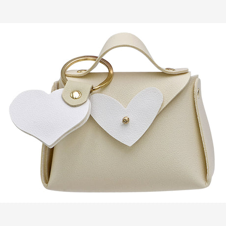 linea due elle linea due tocco borsetta similpelle con portachiave cuore colore avorio elegante idea bomboniera e portaconfetti cf 12 pz ean 8033551046670