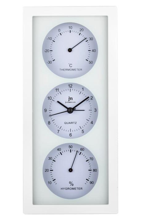 lowell lowell orologio da parete o appoggio con sveglia termometro e igrometro 12 x 26 cm ass bianco nero o grigio 1 pz ean 8008457153326
