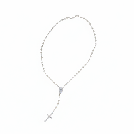 Rosario classico con perle in plastica e croce pendente 8,5 cm. Elegante, leggero, ideale per doni religiosi e cerimonie.