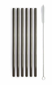 WD LifeStyle Set 6 Pajitas de Acero Inoxidable H 21 Cm con Cepillo Color Negro