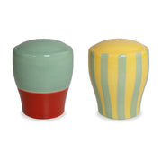 WD LifeStyle Set Salero y Pimentero en Gres 6,5 x 6,5 x 8 Cm Verde Amarillo Rojo