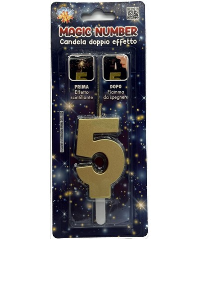 bigiemme bigiemme candela magic number nr 5 doppio uso scintillante e fiamma h 68 cm oro ean 8006941062154