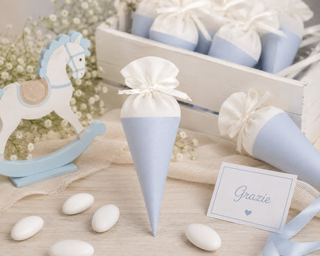 cupidoco cupidoco cono portaconfetti in raso azzurro bomboniera nascita e battesimo d 6 x h 17 cm ean 8007402288595
