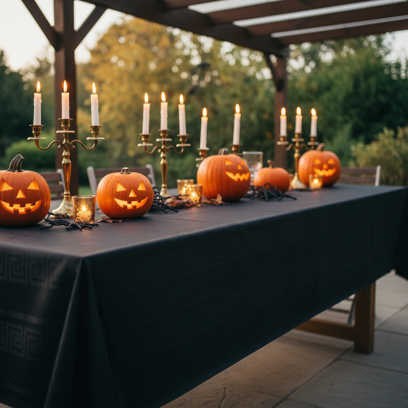 Tovaglia rotolo carta nera Dopla 1,20×7m monouso €3,75. Copre 7m di tavolo per cene eleganti,  feste di laurea, Halloween e catering. ean 8005090001502