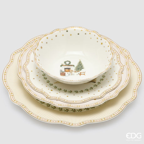 edg enzo de gasperi edg enzo de gasperi servizio piatti caminetto natalizio 24 pz ceramica bianco verde piano fondo dessert e ciotole ean 8059824668073