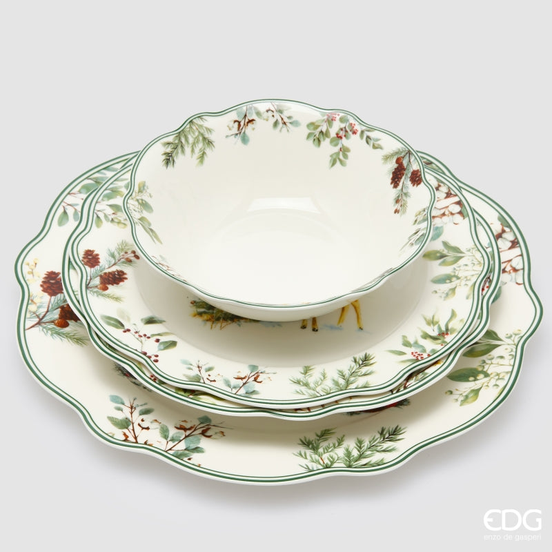 edg enzo de gasperi edg enzo de gasperi servizio piatti pino innevato di natale 24 pz ceramica verde mix piano fondo dessert e ciotole ean 8059824668097