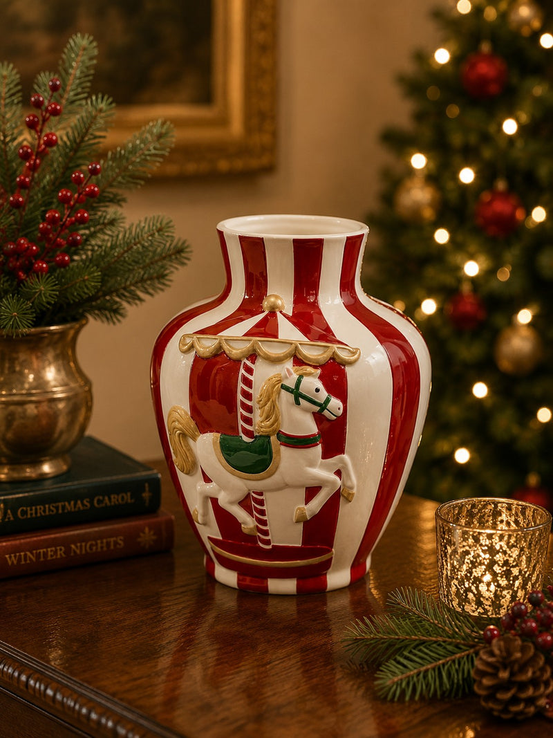 edg enzo de gasperi edg enzo de gasperi vaso anfora cavallo giostra h26 21 cm bianco rosso decorazione natalizia ean 8059824663535