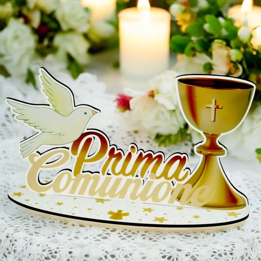 etm etm decorazione da tavola party prima comunione h 21 cm 35 x 15 cm oro ean 8059793667893