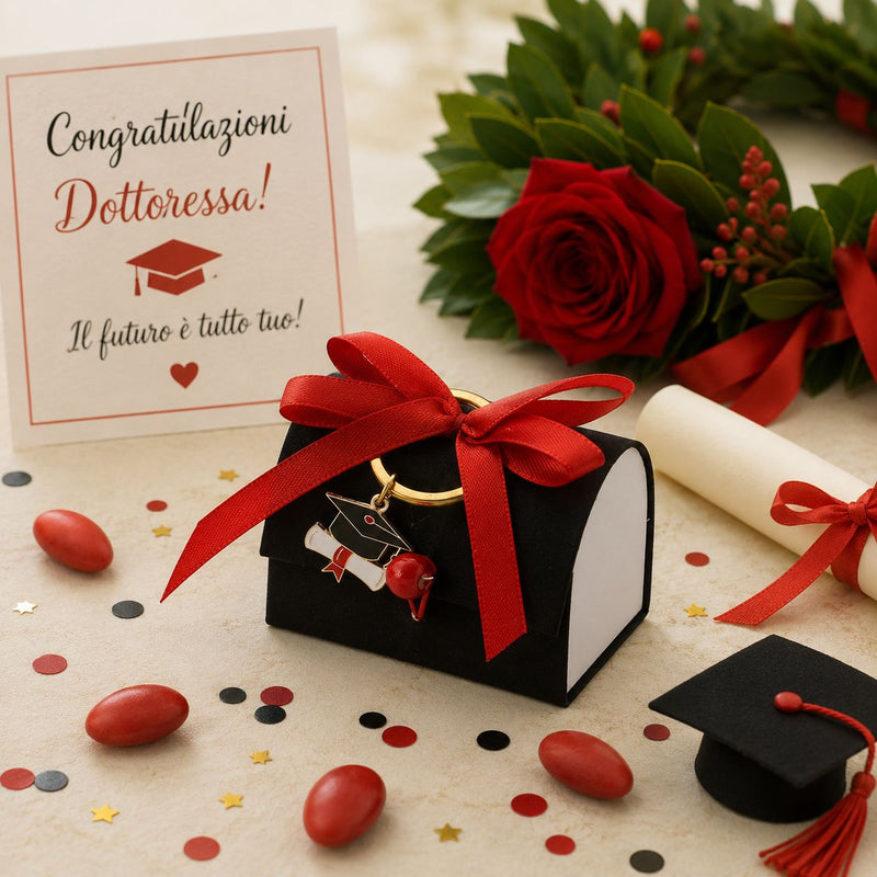 larcolaio larcolaio scatola box con portachiavi bomboniera 7 x 5 cm portaconfetti laurea nera 1 pz ean 8059558631268