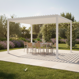 Pergola bioclimatica Vulcano 3x4 m bianca in alluminio, lamelle orientabili a manovella, garanzia 10 anni.