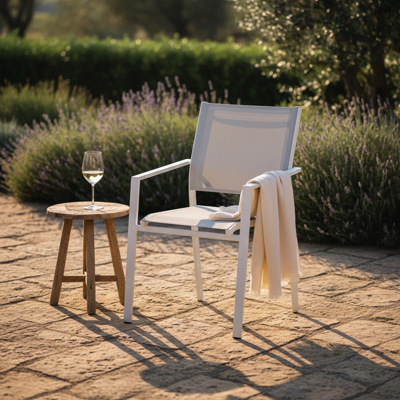 moia greenwood moia greenwood sedia poltrona zara in alluminio bianco e textilene grigio sedia outdoor con braccioli impilabile ean 8013054834929