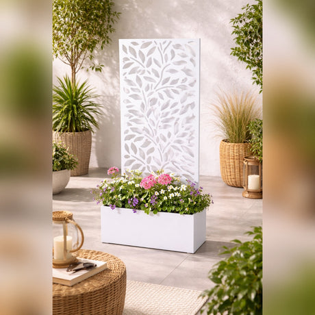 regalo italiano regalo italiano fioriera rettangolare bianca in ferro 50 x 22 cm h 120 cm porta piante da esterno design moderno ean 8057586111165