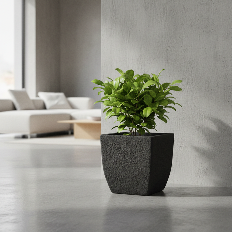 Vaso effetto pietra per interno ed esterno. TeraPlast Lithos 40 cm, plastica riciclabile Ardesia, UV, -30°C/+60°C ean 8051560209657