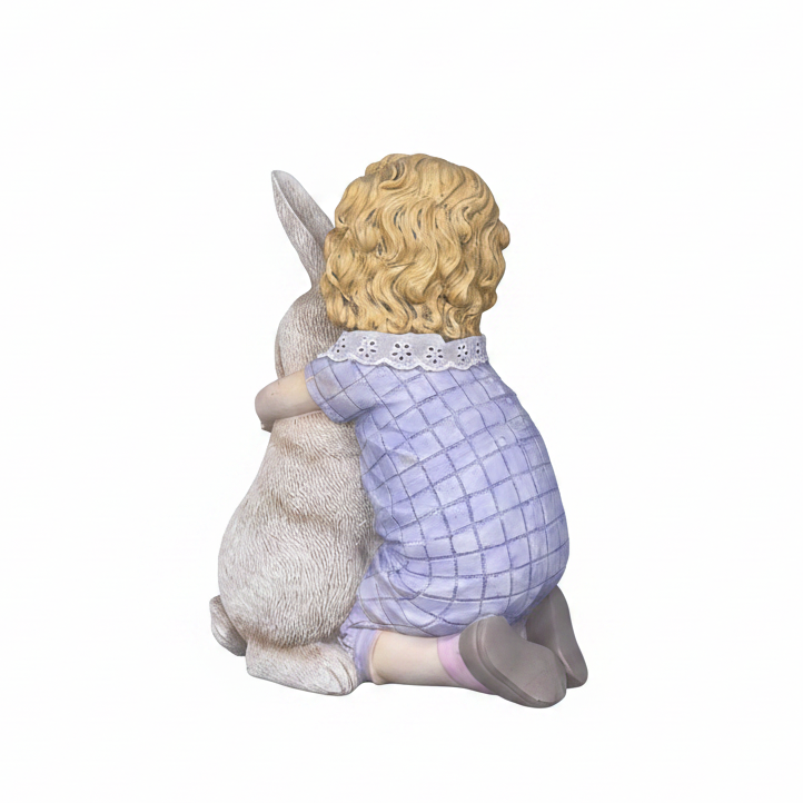 Decora casa con la statuina Arpimex Bimba con Coniglio Lavanda, resina 16×10 H 21 cm. Regalo Pasqua originale ean 8018318689697