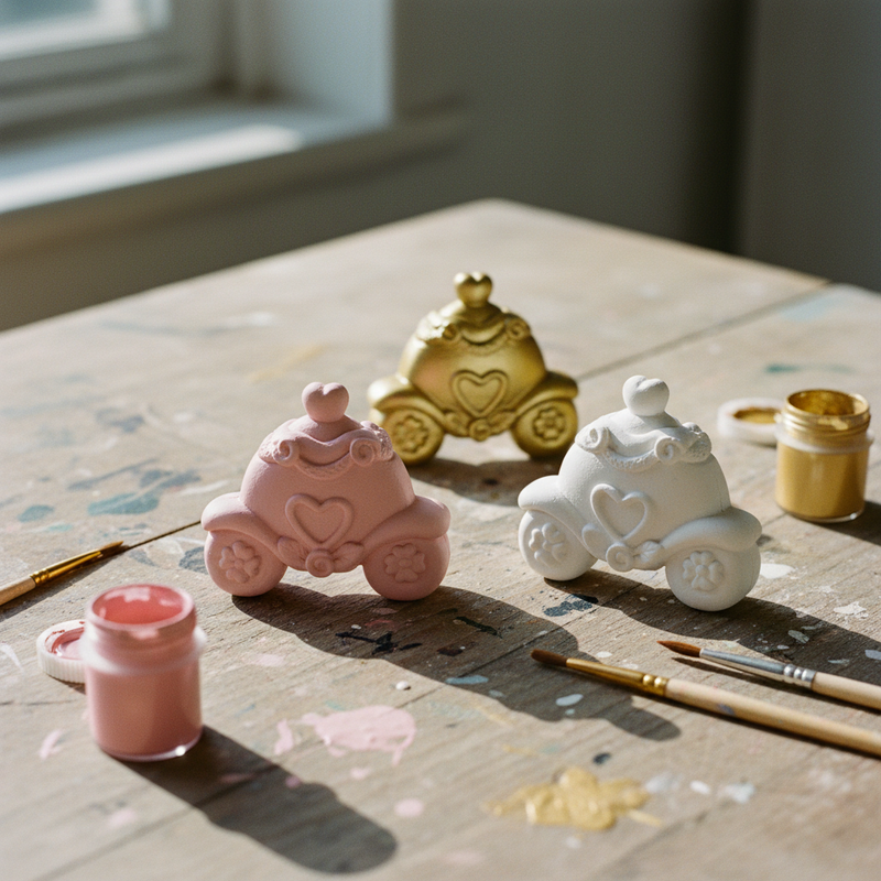 Carrozza gesso Etm bianca 3,5cm, conf. 12 pz, opaca e personalizzabile. Ideale per bomboniere battesimo e matrimonio. ean 8055515537543
