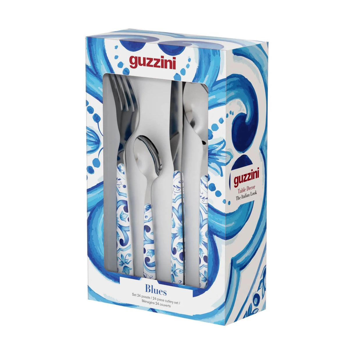 guzzini guzzini set 24 posate blues in acciaio con impugnatura in plastica decorata servizio tavola elegante ean 28194576