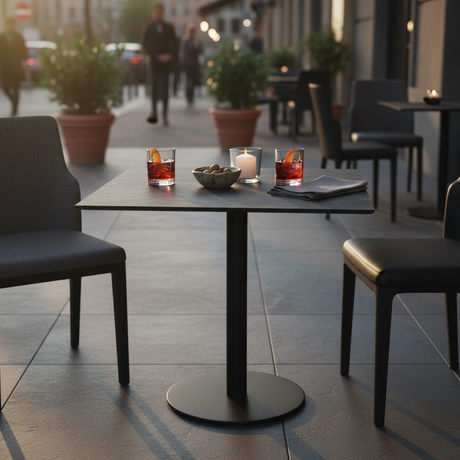 Piano tavolo HPL 70×70 cm sp. 10 mm finitura Ardesia Climb effetto pietra nera, antigraffio. Made in Italy per bar e ristoranti