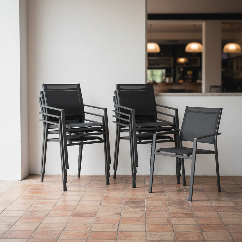 moia greenwood moia greenwood sedia poltrona zara in alluminio antracite e textilene nero sedia outdoor con braccioli impilabile ean 8013054834844