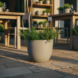 Vaso basso in plastica riciclata CO2-neutro per interno ed esterno. TeraPlast Over 48 Nebbia, 48×48×H40 cm, –30°/+60°C. ean-8051560177901