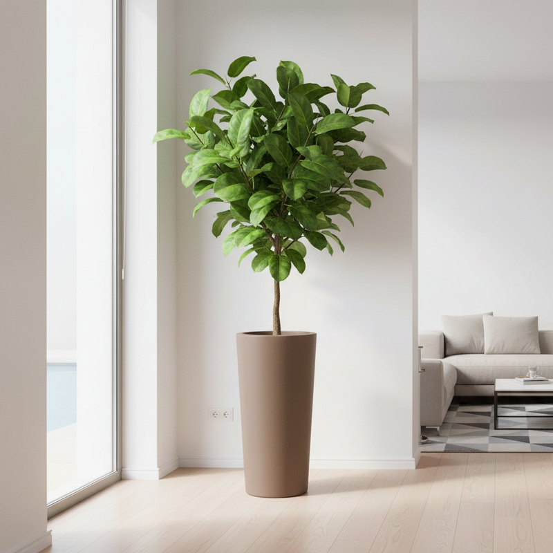 Vaso conico alto da esterno in resina UV, Ø44,5×H110 cm, 35 L, colore Cappuccino. TeraPlast Schio, −30°/+60°C, riciclabile.  ean-8051560015715
