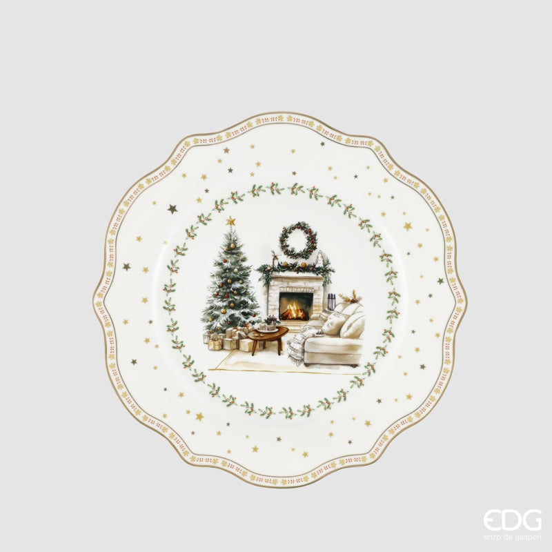 edg enzo de gasperi edg enzo de gasperi servizio piatti caminetto natalizio 24 pz ceramica bianco verde piano fondo dessert e ciotole ean 8059824668073