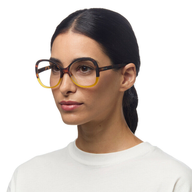 okkia okkia occhiale da lettura mod verona premontato butterfly soft touch spring anti luce blu havana giallo diottrie 2 50 ean 8056211374487