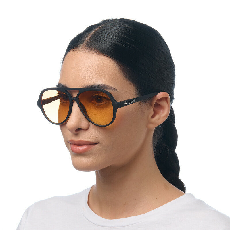 okkia okkia occhiale da sole premontato a forma di goccia mod alessio soft touch black lenti yellow ean 8056211375392