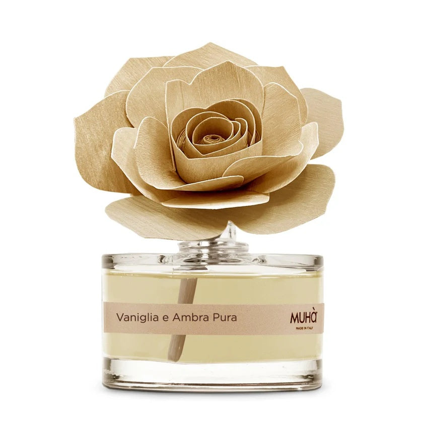 Muhà Difusor Perfumador Rosa Natural Bomboniera Vainilla y Ámbar Puro 50ml
