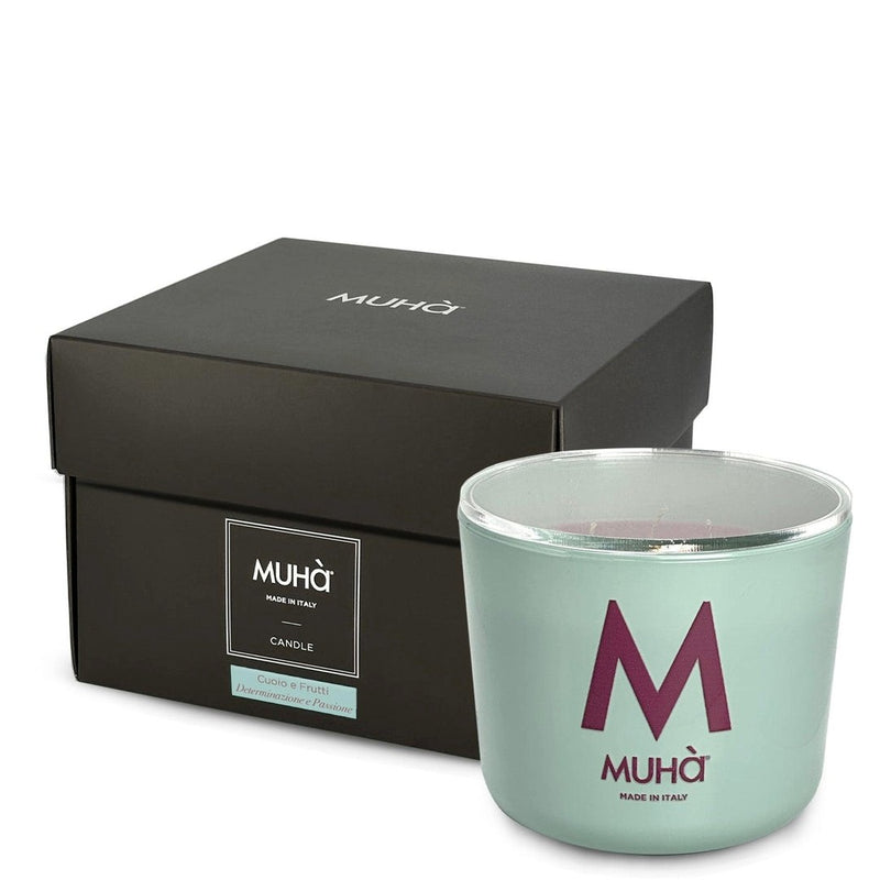 Muhà Vela Perfumada Cuero y Frutos 270 g Ø8,9xH9,5 cm – Vela Aromática Decorativa para el Hogar e Idea de Regalo